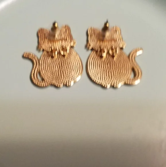 Black and Green Cat Skeleton Earrings - Picture 2 of 2